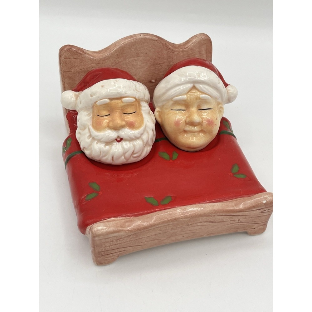 Vintage Sleeping Santa & Mrs. Claus Salt and Pepper Shakers Set w/ Stoppers HTF2